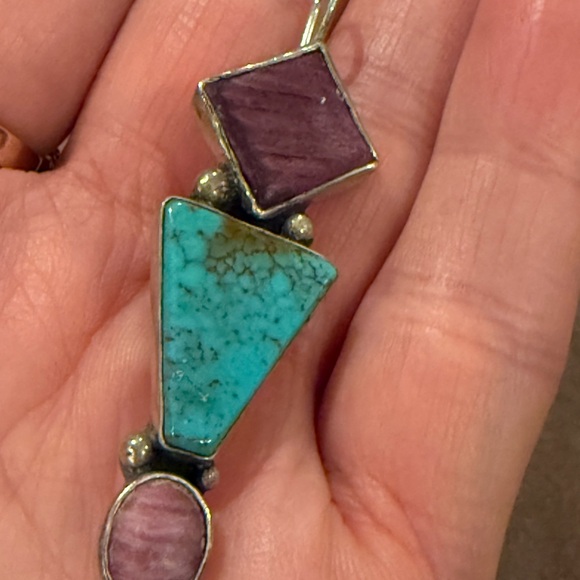 Vintage Navajo Sterling Silver Turquoise and Purple Earrings - Picture 3 of 6